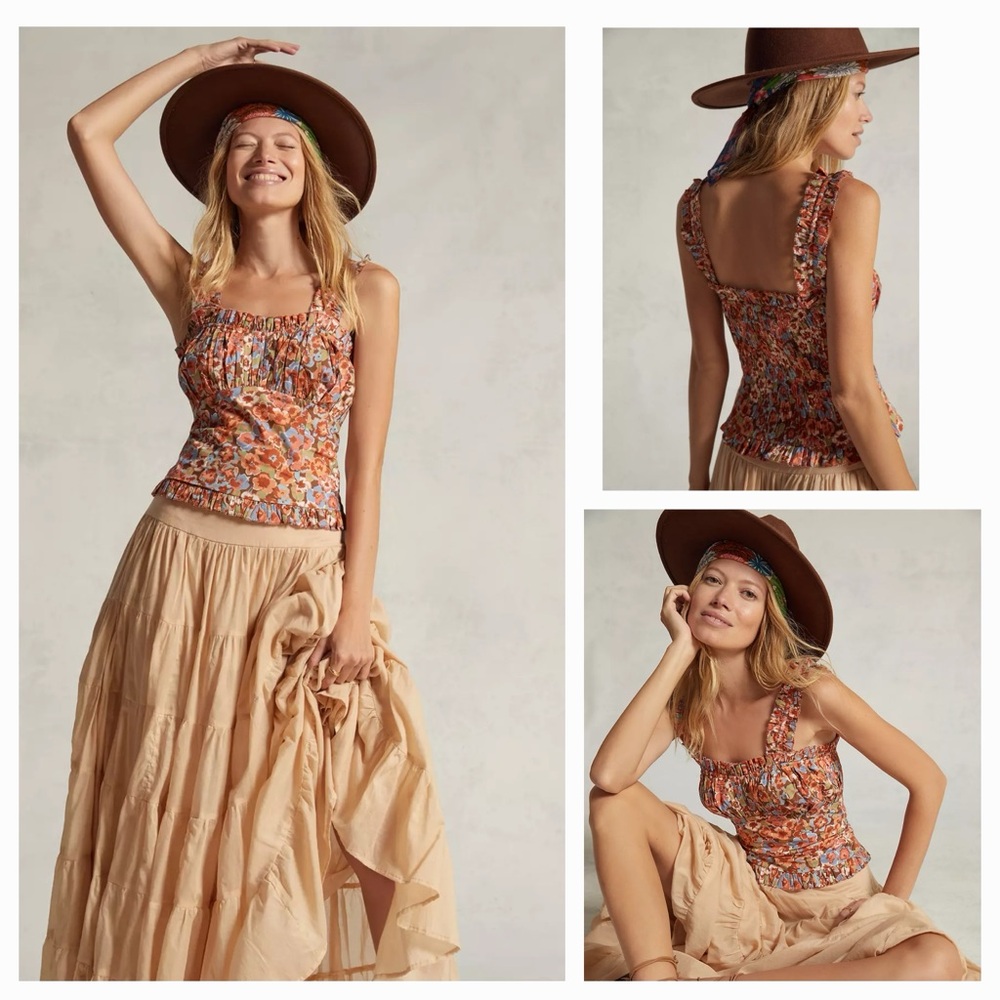 Floral Smocked Tank Top in Rust Multi